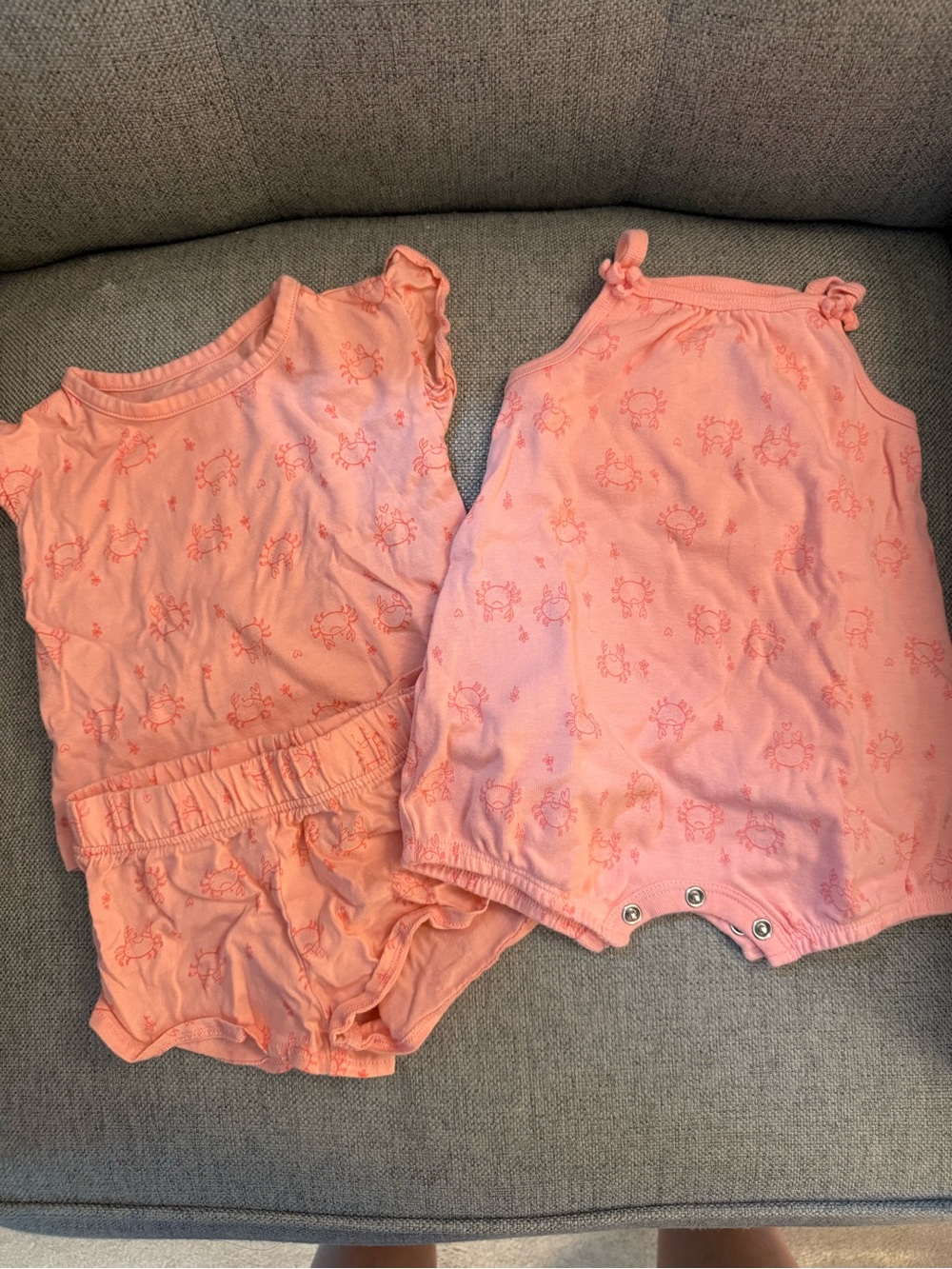 Carter's Pink Crab-Print Matching Romper Set